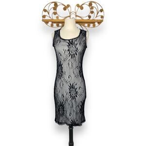 Vintage Black Floral lace overlay mini dress M